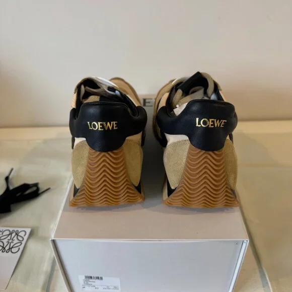 Loewe Flow Runner 2.0 Sneakers Gold Black Suede Nylon EU 38 US 8 LFR2282X05 - Picture 3 of 15